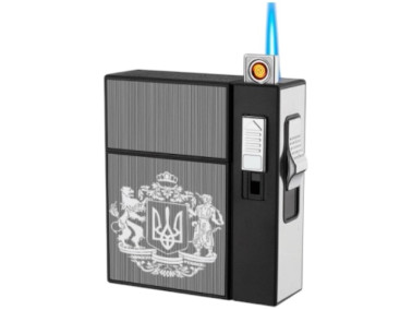 Портсигар для сигарет із USB запальничкою + п'єзо на 20 сиг "Герб"