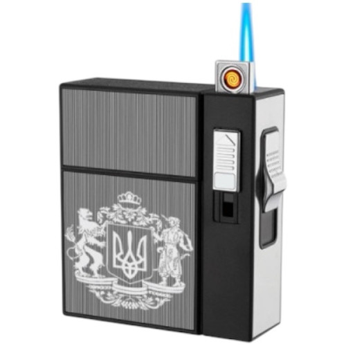 Портсигар для сигарет із USB запальничкою + п'єзо на 20 сиг "Герб"