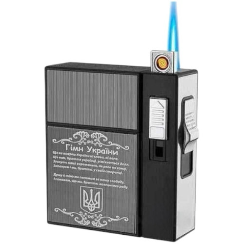 Портсигар для сигарет із USB запальничкою + п'єзо на 20 сиг "Гімн України"