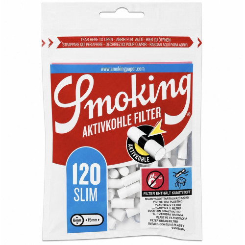 Фільтри для самокуток SMOKING SLIM CARBON 6х15 мм (120 шт)