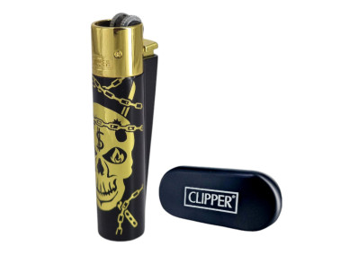 Запальничка Clipper метал Skull Gold