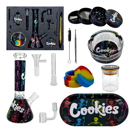 Набір для куріння зі скляним бонгом із 10 предметів "Cookies-Black"