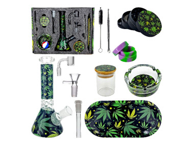 Набір для куріння зі скляним бонгом із 10 предметів "WEED"  