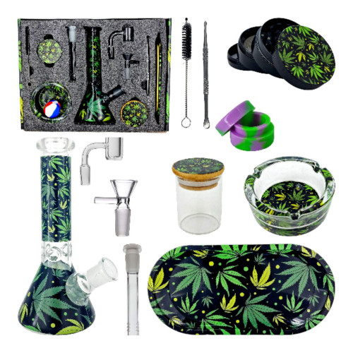 Набір для куріння зі скляним бонгом із 10 предметів "WEED"