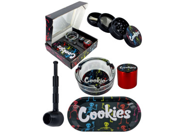Набір для куріння трави з трубкою з 5 предметів "Cookies-Black"