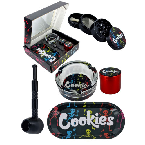 Набір для куріння трави з трубкою з 5 предметів "Cookies-Black"