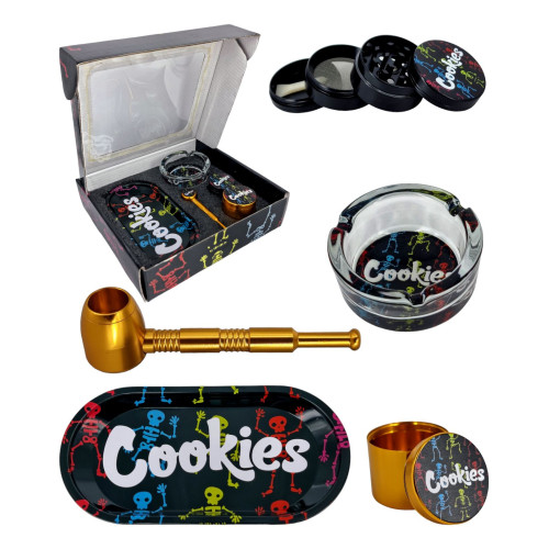 Набір для куріння трави з трубкою з 5 предметів "Cookies-Gold"